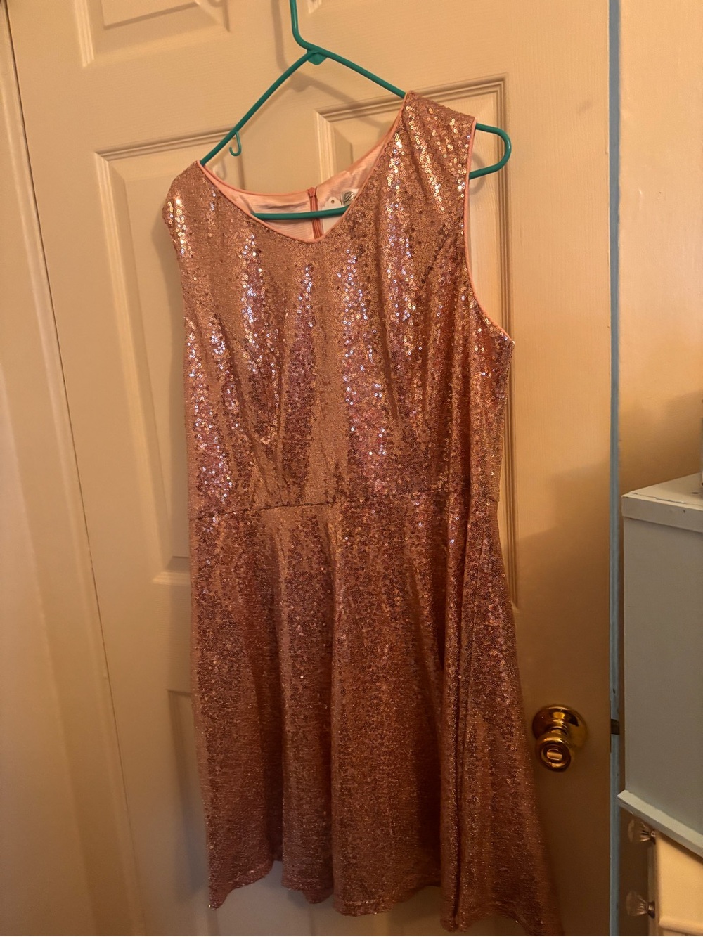 Sequin Rose Gold Slip Dress - Women's Sleeveless Chemise